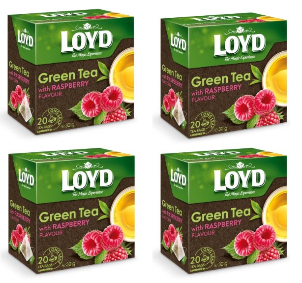 Herbata LOYD Green zielona z maliną  – 80 torebek piramidki