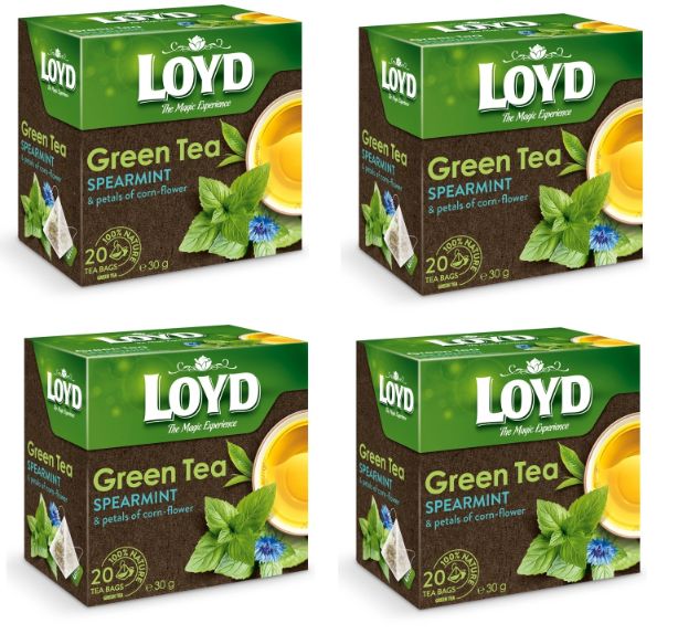 Herbata LOYD Green zielona z miętą i bławatkiem – 80 torebek piramidki