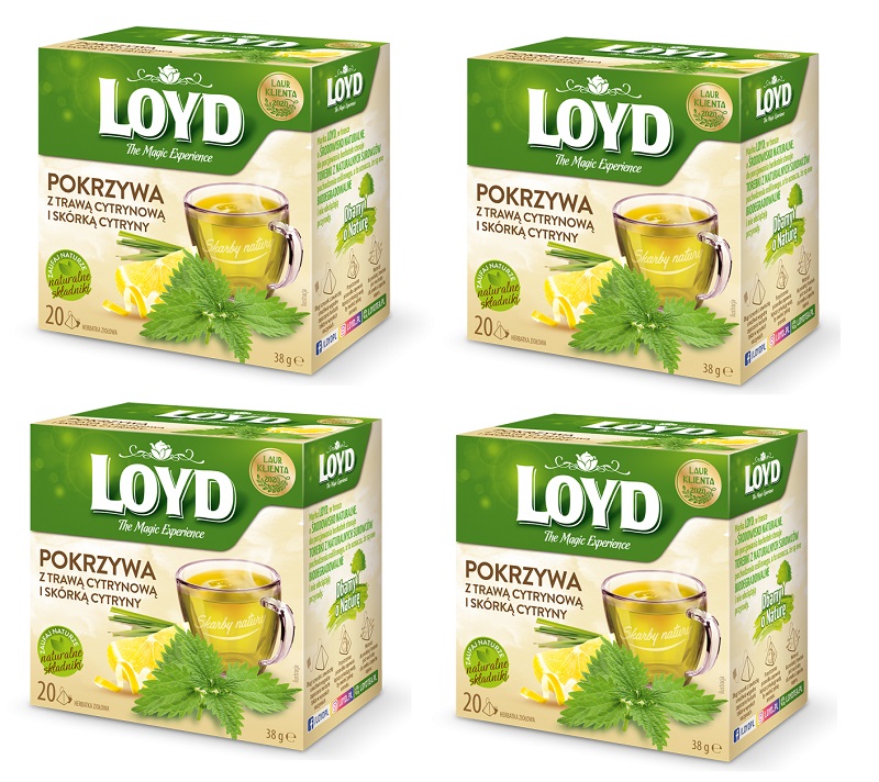 LOYD Herbata Pokrzywa z trawą cytrynową o smaku cytryny – 80 torebek piramidki