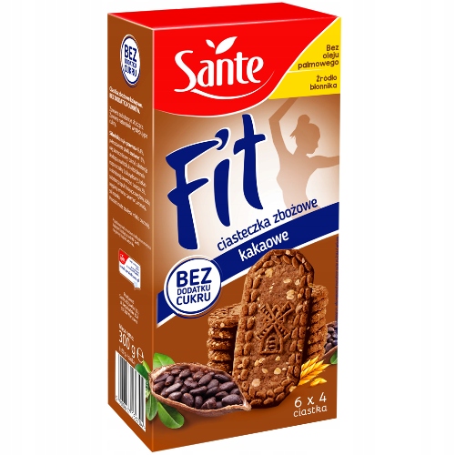 Sante Fit Ciasteczka Zbożowe Kakaowe Bez Cukru 300g – 10 sztuk karton
