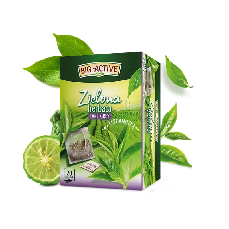 BIG ACTIVE Herbata zielona Earl Grey z bergamotką 20tb