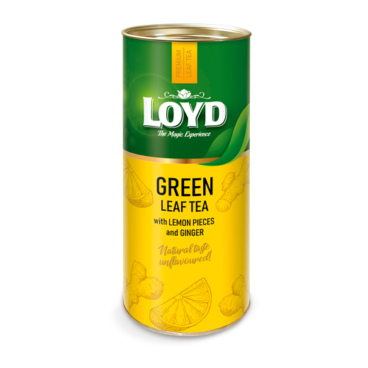 LOYD Herbata zielona liściasta z kawałkami cytryny i imbirem – 80g (puszka)