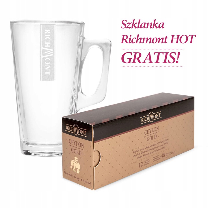Herbata Richmont Ceylon Gold 12szt + SZKLANKA HOT