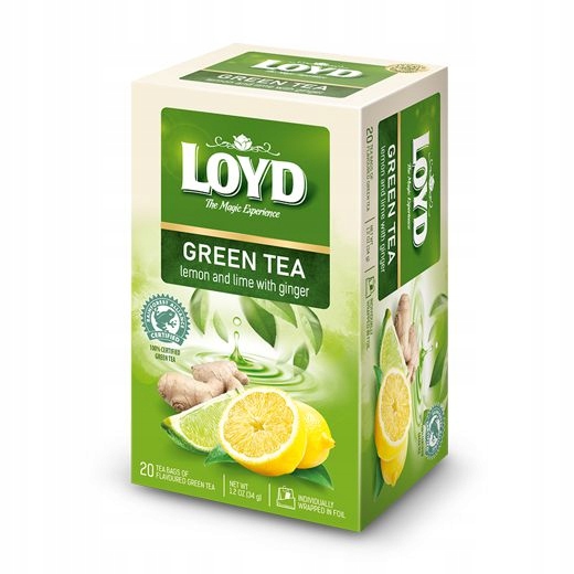 Herbata Loyd zielona z cytryną limonką imbirem – 20 torebek
