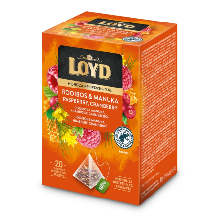 Herbata LOYD Professional Rooibos & Manuka z maliną i żurawiną – 20tb kopertowana